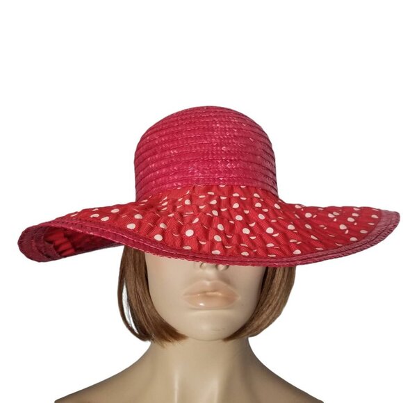 Vintage Betmar Made in Italy Red & White Polka Dot Floppy Woven Summer S… main image 8